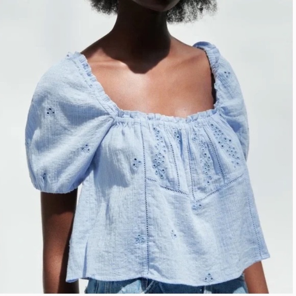 Zara Light Blue Embroidered Blouse - Picture 6 of 7
